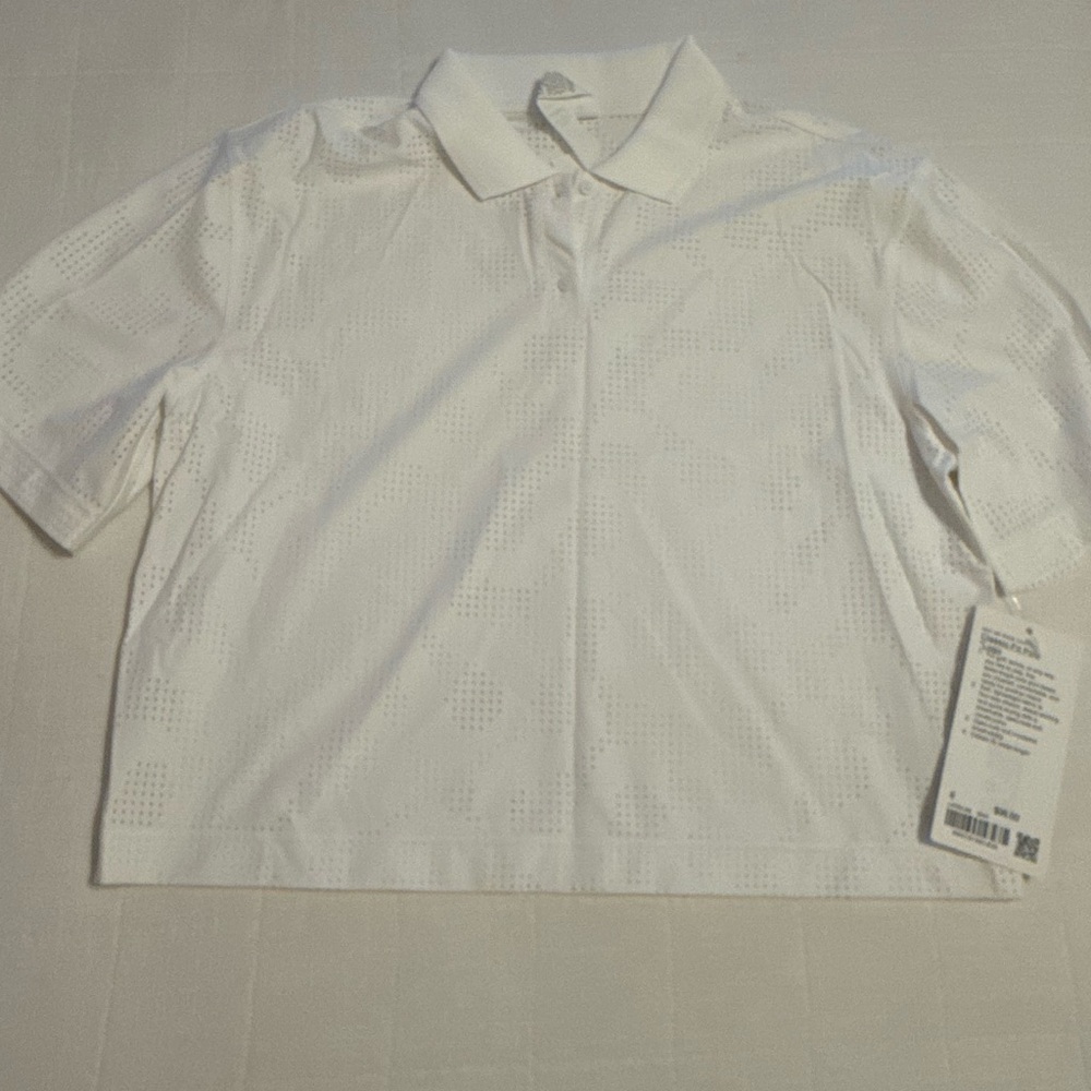 Lululemon Classic-Fit Short-Sleeve Polo Shirt - White w/ Logo Print - Size 8